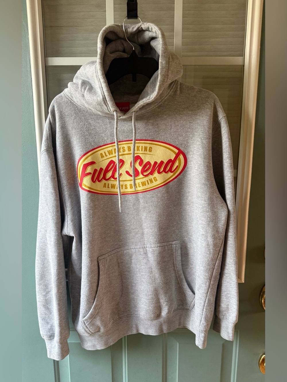 Full Send NELK Boys Always Brewing Parody Hoodie Gray Pullover Men’s Large L